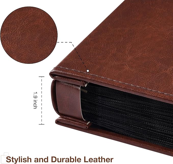 potricher Small Photo Album 4x6 200 Photos Leather Cover Picture Book with 200 Horizontal Pockets for Family Wedding Anniversary and Baby (Brown)