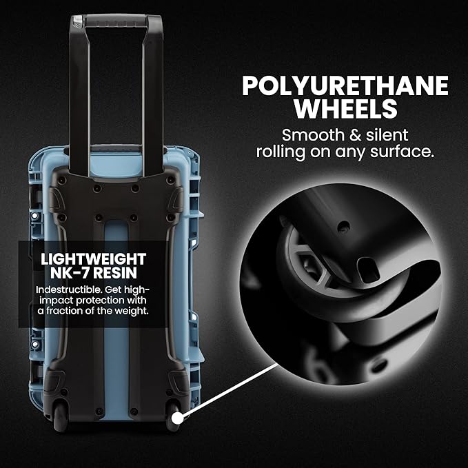 NANUK 935 Hard Case with Padded Divider – Waterproof Equipment Case with Wheels, 22” x 14” x 9” – Dustproof and Impact Resistant, Airline Carry-On Approved – Cyan