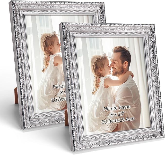 Edenseelake 8x10 Picture Frames Set of 2, Vintage Silver Photo Frame 8 by 10 for Tabletop or Wall Display