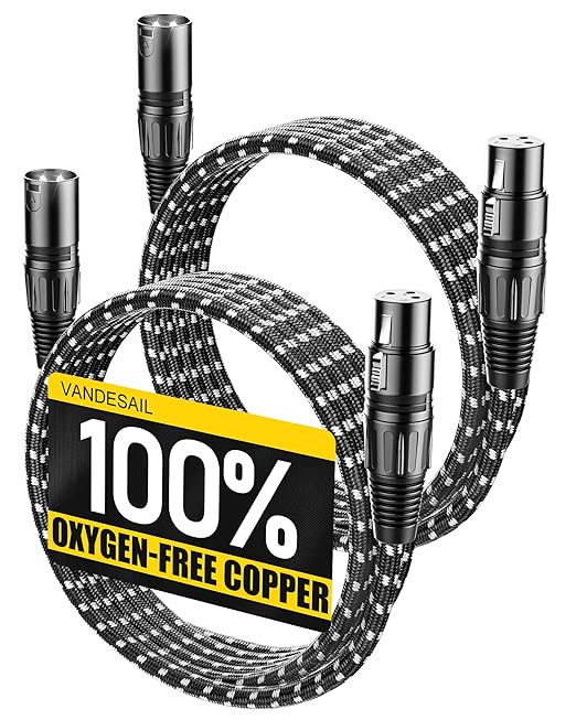 XLR Cable, 10 ft 2 Pack Microphone Cable, All Length from 6inch to 100ft, Nylon Braided Male to Female OFC Shielded Balanced Microphone Cord 3 pin, Mic Cable XLR Cables 10ft