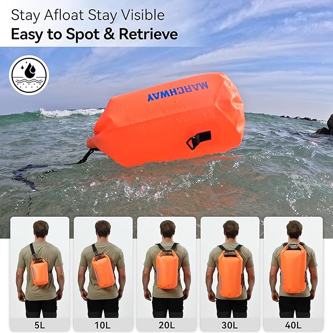 MARCHWAY Floating Waterproof Dry Bag Backpack 5L/10L/20L/30L/40L, Roll Top Sack Keeps Gear Dry for Kayaking, Rafting, Boating, Swimming, Camping, Hiking, Beach, Fishing