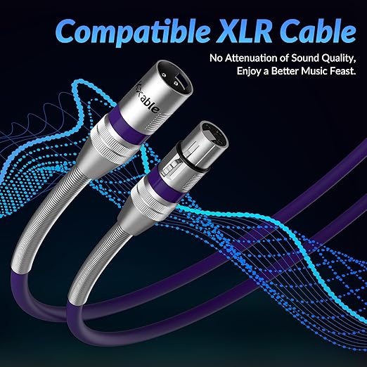 XLR Microphone Cable 1 FT, XLR Male to Female Balanced Mic Cable, 3-Pin Shielded Speaker Cord, Zinc Alloy Connectors, 22AWG Pure Copper, Metal Spring SR, Recording Studio, Podcast, Purple