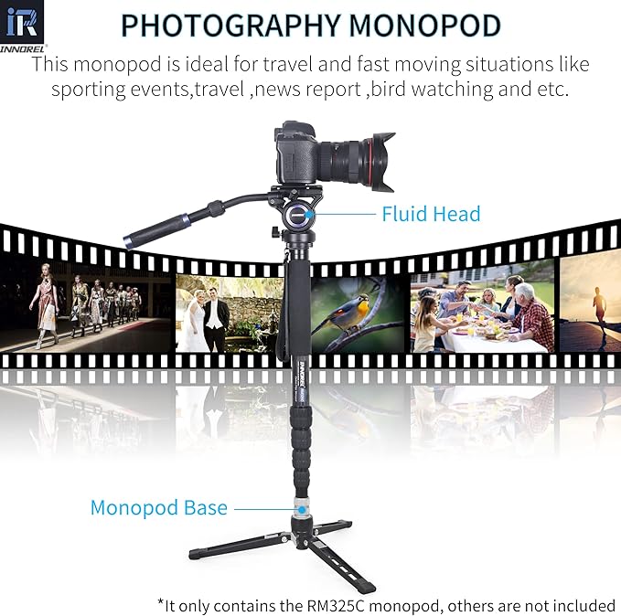 Carbon Fiber Camera Monopod INNOREL RM325C Professional Portable Compact Lightweight Travel 5-Section Monopod for Canon Nikon Sony DSLR Camera Video Camcorder DV Photography Bracket Load 26lbs/12kg
