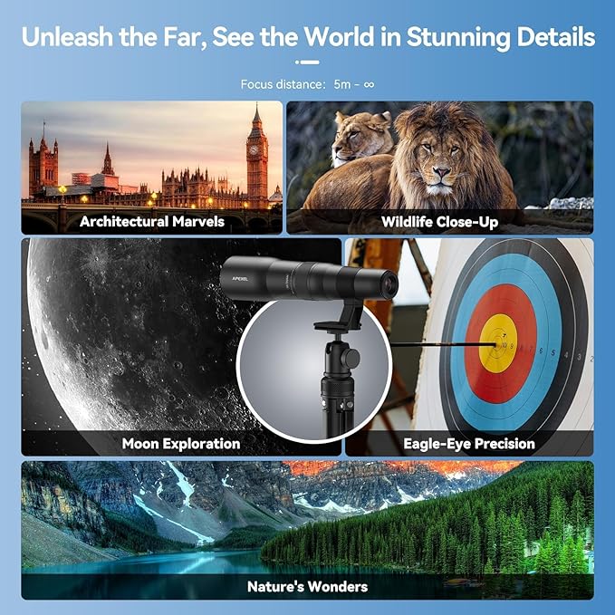 APEXEL 50x Telephoto Lens for iPhone & Android Phones | Wildlife Moon Photography Monocular Telescope | with Universal Clip & Tripod | High-Definition Optical Zoom Lens for Landscapes Target Viewing