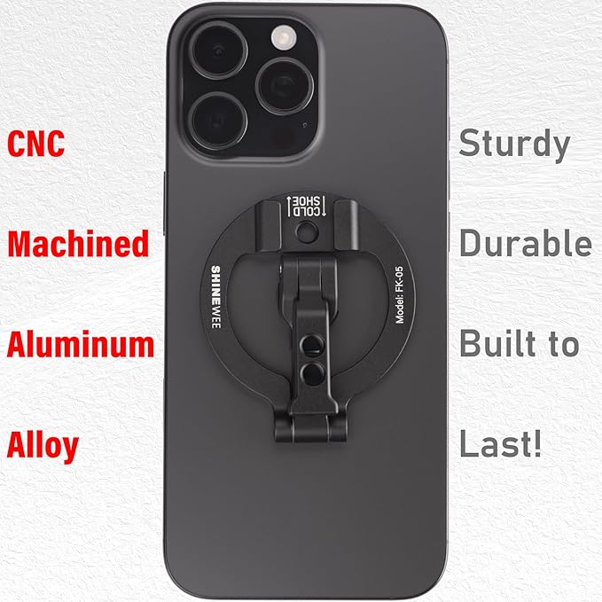 4-in-1 Magnetic Ring Phone Holder & 1/4" Tripod Thread & Cold Shoe Slot & Kickstand & Phone Grip, 360° Rotation for iPhone Series 12 13 14 15 16 17 & Magsafe Case