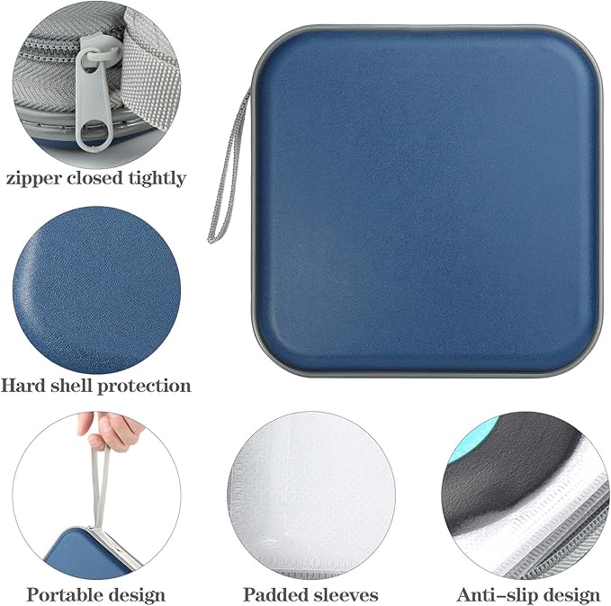 alavisxf xx CD Case, 48 Capacity Hard Plastic DVD Case Portable Zipper CD Case Holder Large Storage Disc Wallet Bag for Car Home Travel (Dark Blue, 48 Capacity)