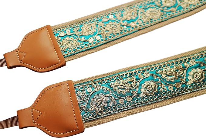 UNIKSTRAP Original Design Adjustable Camera Strap, Luxurious Green with gold thread, 2 Inch (5cm) Width, Fit for Canon Nikon Sony Interchangeable Lens Digital Camera/DSLR