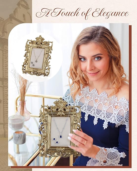 Jewelry Display Stand Vintage Necklace Organizer Ring Holder Earring Tray Resin Jewelry Photography Props Frame with Velvet Backing for Gifts