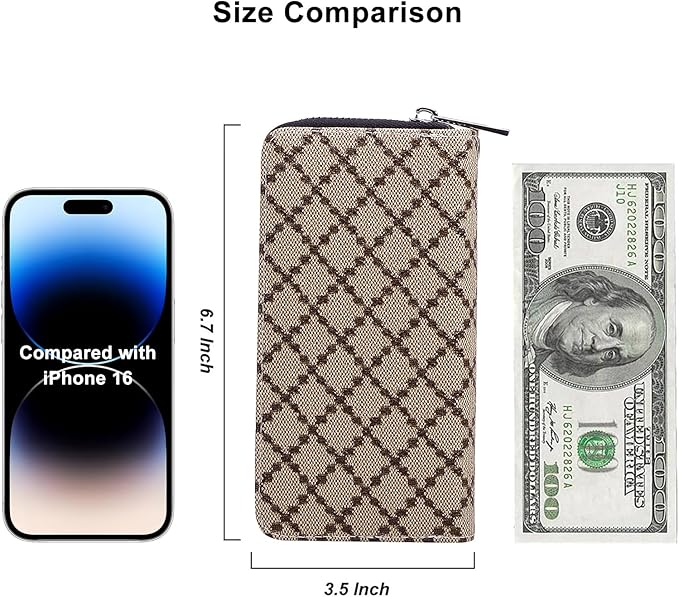 Cellphone Wallet for Women Dual Zipper Long Purse with Removable Wristlet