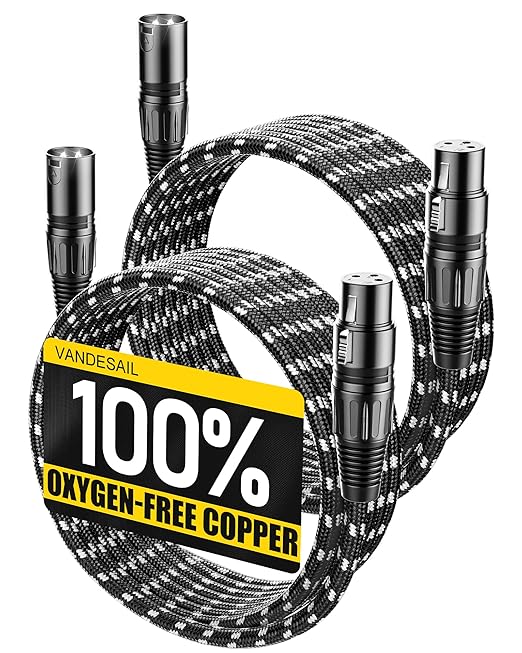 Microphone Cable XLR Cables 15 Feet 2 Pack X LR Male to Female Balanced Microphone Cord 3 pin, XLR Cable, 15ft Mic Cord, Black & White Nylon Braided for Recording Mixer Amplifie Speaker