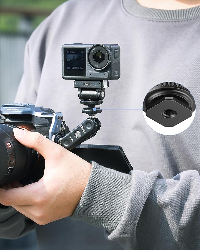 ULANZI CA22 Cold Shoe Adapter Mount with Magnetic Quick Mount, 180 Tilt Adjustable, Universal Camera Compatible with DJI OSMO 360/Action 2 3 4 5 Pro/G-o-P-ro Hero 13 12 11 10/Insta360 GO 3S X4 Ace Pro