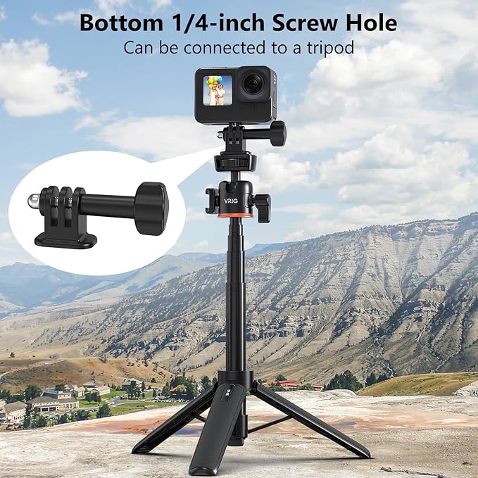 VRIG 1/4" Tripod Adapter Mount for Go Pro, Lightweight Narrow Base, 1/4-20 Screw Hole Action Camera Tripod Mount Compatible with Hero 13 12 11 10 9 8 7 6 5 4 3 2, DJI osmo, Insta 360