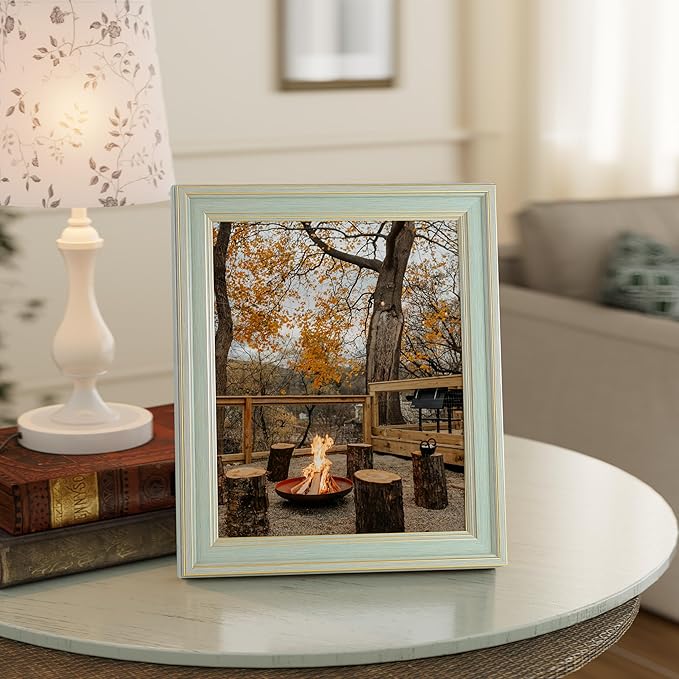 Vittanly 8.5x11 Picture Frame Set of 4, Vintage Photo Frame for Wall Mount, Display 6x8 Pictures with Mat or 8.5x11 without Mat, Rustic Farmhouse Home Decor, Light Green
