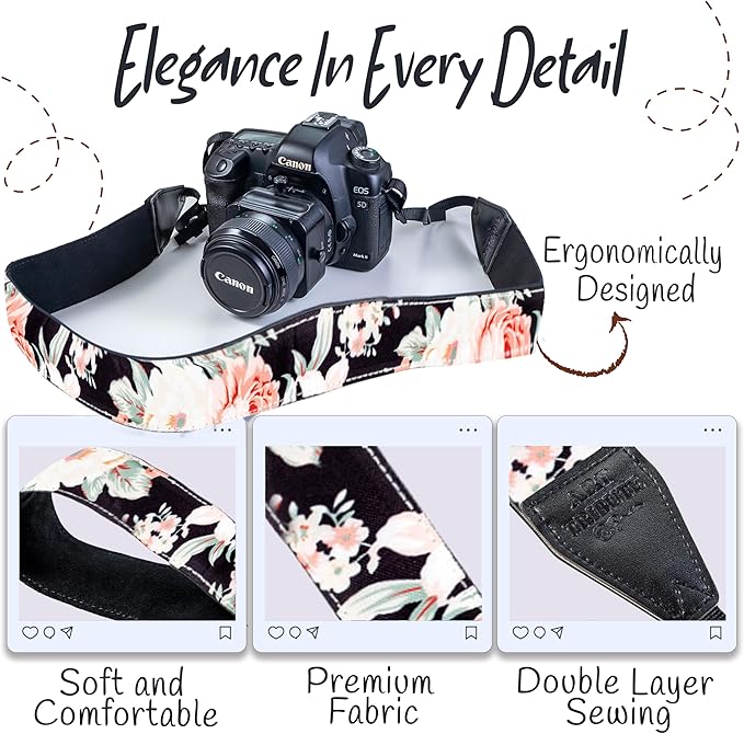 Art Tribute Camera Strap for All DSLR and Mirrorless Cameras. Add Your Name Or Initials Make It a Personalized Gift