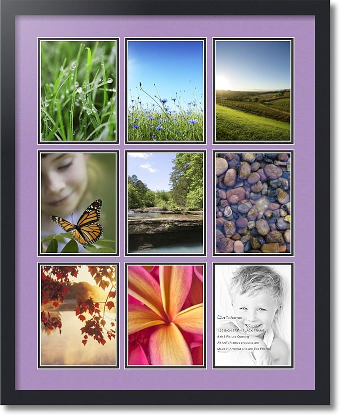 Art to Frames Double-Multimat-1049-805/89-FRBW26079 Collage Photo Frame Double Mat with 9-6x8 Openings and Satin Black Frame