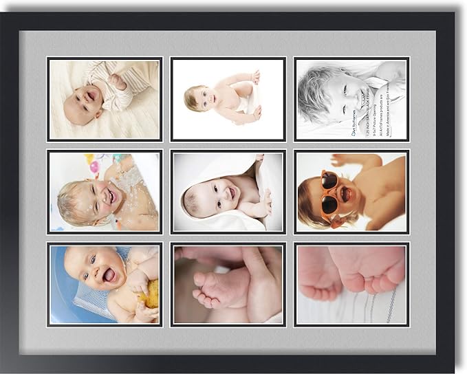 Art to Frames Double-Multimat-1048-88/89-FRBW26079 Collage Photo Frame Double Mat with 9 - 5x7 Openings and Satin Black Frame
