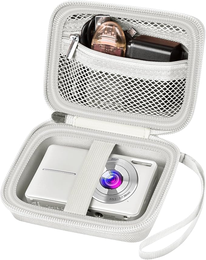 Digital Camera Case Compatible with VAHOIALD FHD 1080P/ for CAMKORY Digital Point and Shoot/for KODAK PIXPRO FZ45-BK 16MP Vlogging/for IWEUKJLO/for Nsoela, Holder for SD Card More- Light Gray