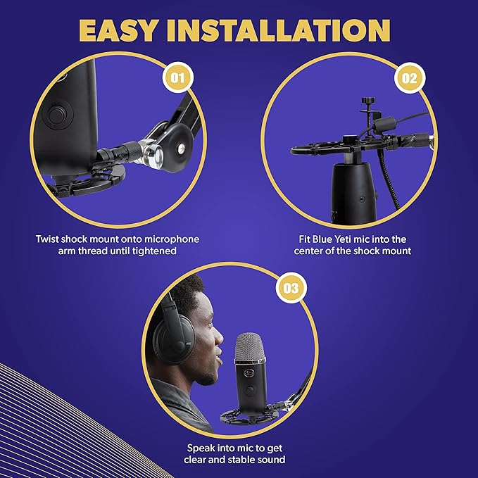 Pro Microphone Shock Mount - Mic Holder Compatible w/Blue Yeti, Snowball & Pro Microphones