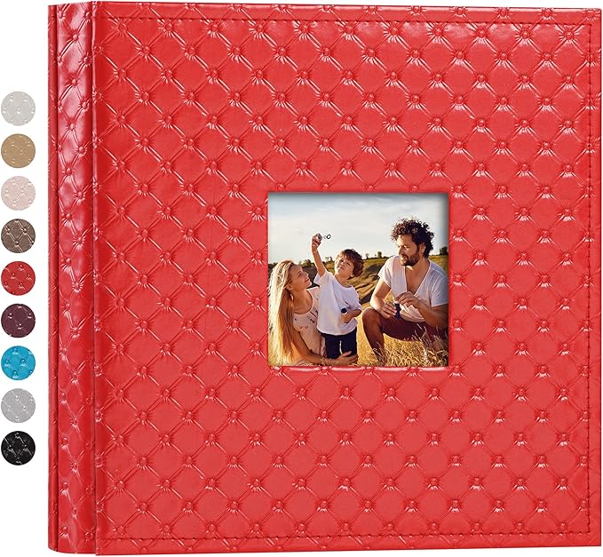 Mublalbum Small Photo Album 4x6 200 Photos Leather Cover Picture Book with Horizontal Pockets for Baby Wedding Anniversary and Family (Red)