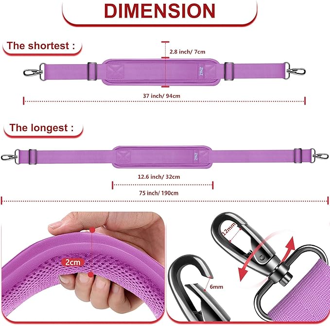 ZINZ 75" Shoulder Strap with Fixed Pad and Dual Balanced Buckles，Purple