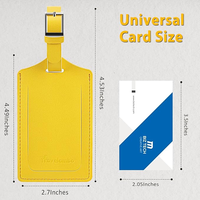 Travelambo 8 Pack Luggage Tags Faux Leather for Suitcases Travel Bag Labels Travel Accessories Essential with Protection Cover ID (Yellow)