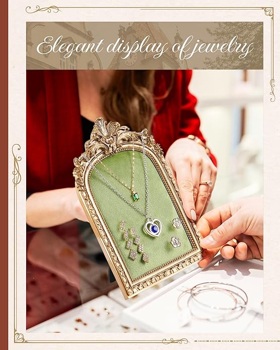 Jewelry Display Stand Vintage Necklace Organizer Ring Holder Earring Tray Resin Jewelry Photography Props Frame with Velvet Backing for Gifts