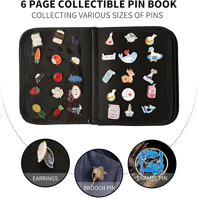 Enamel Pin Display Book, Small Collections or Travel Pin Trading Book, Pin Collector Display Bag,6-Page Pin Display Board,Pin Display Case (Rose Red)