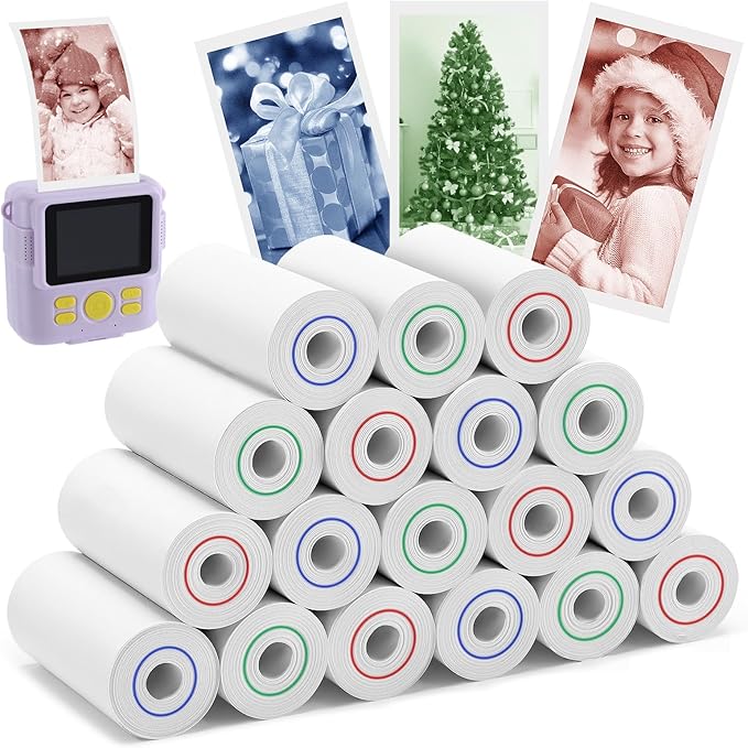 18 Rolls 3-color Kids Camera Paper Roll Refill - Color-Developing Red Green Blue, Thermal Instant Camera Photo Printer for 4 5 6 7 8 9 10 Year Old Girls Boys Birthday Gifts