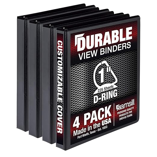 Samsill Durable 1 inch 3 Ring Binder, Made in USA, D Ring Binder, FSC 100% Recycled Chipboard, Black, 4 Pack