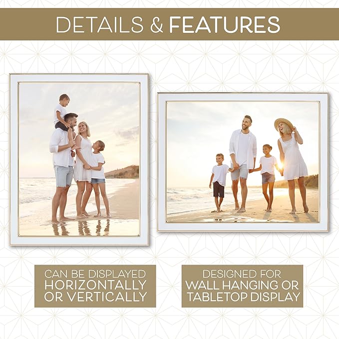 Sheffield Home Tabletop Picture Frame – Iron Enamel Decorative Display Frame for Home or Office, 8x10 Inch, White