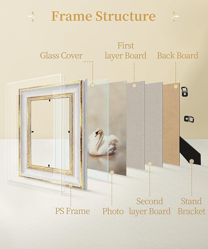 Afuly 4x6 Picture Frames Vintage Antique Photo Frame Gold White for Tabletop Single Display Wall Hanging Tabletop Distressed Wedding Birthday Gifts for Grandma Friends Family