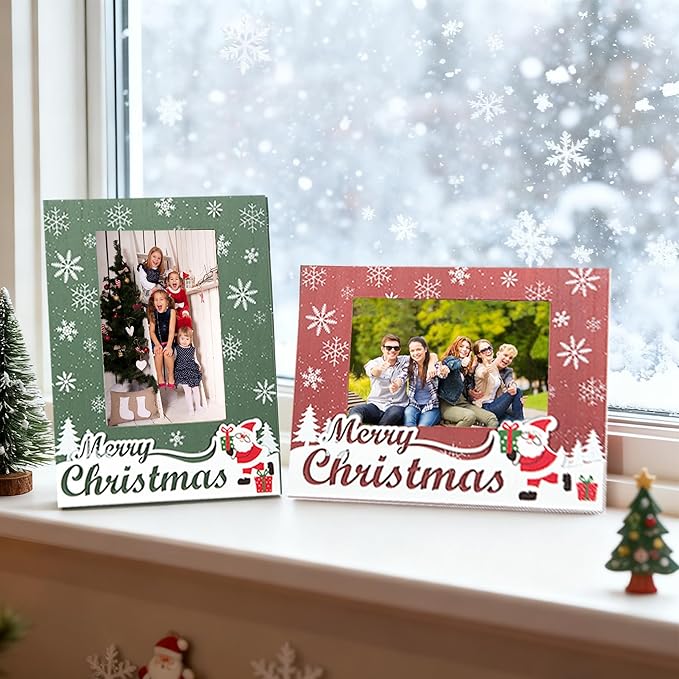 kennethan Christmas Red Frame 4x6 Picture Frame with Christmas Santa Decoration 1 Pack Wooden Frame with Glass can Display 4x6 Picture on the Table