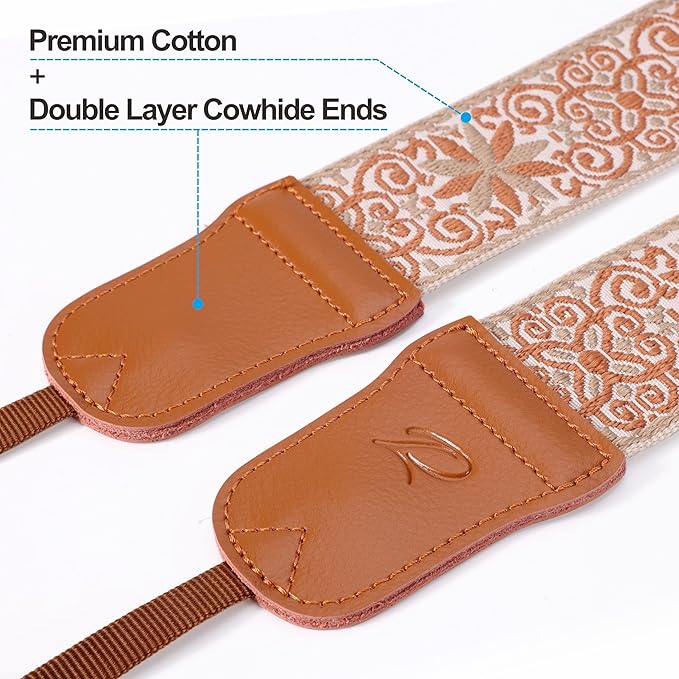 Padwa Lifestyle Plaid Camera Strap - 2" Wide Double Layer Cowhide Head,Cotton Camera Shoulder Straps