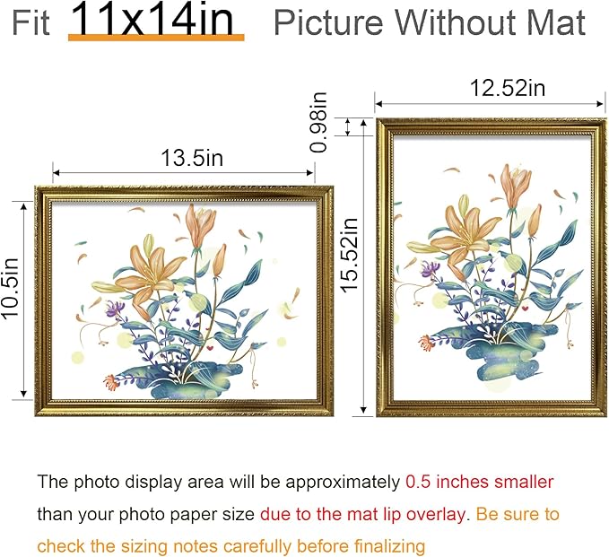 BESCRCL 11x14 Picture Frame Gold, Frames 11 x 14 with Shatterproof Crystal Acrylic for Wall Gallery, 4 Pack