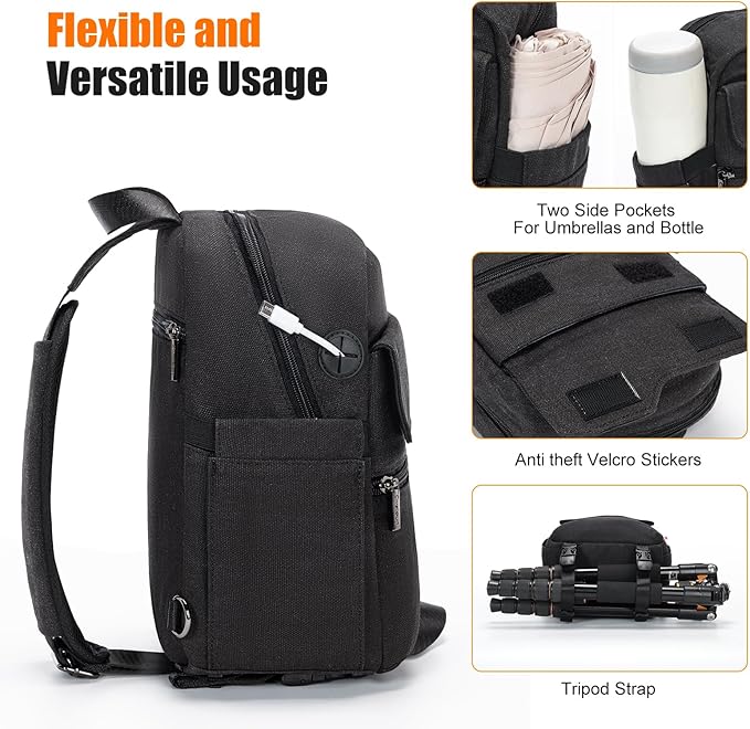 Cwatcun Camera Sling Bag Crossbody Small Camera Case, Lightweight DSLR/SLR/Mirrorless Photography Bag with Tripod Holder and Rain Cover for Canon, Nikon, Sony, Fuji Cameras, Lens Accessories