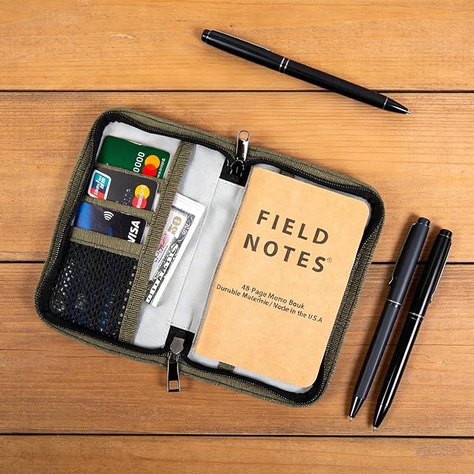 EHRGK Field Notes Notebooks Cover,Journal Cover for 3.3 x 5.5 Field Notes Moleskine Cahier,Water Resistant Pocket Notebook Cover for Journal Notebook Planner with Zipper Pen Holder,Waxed Canvas