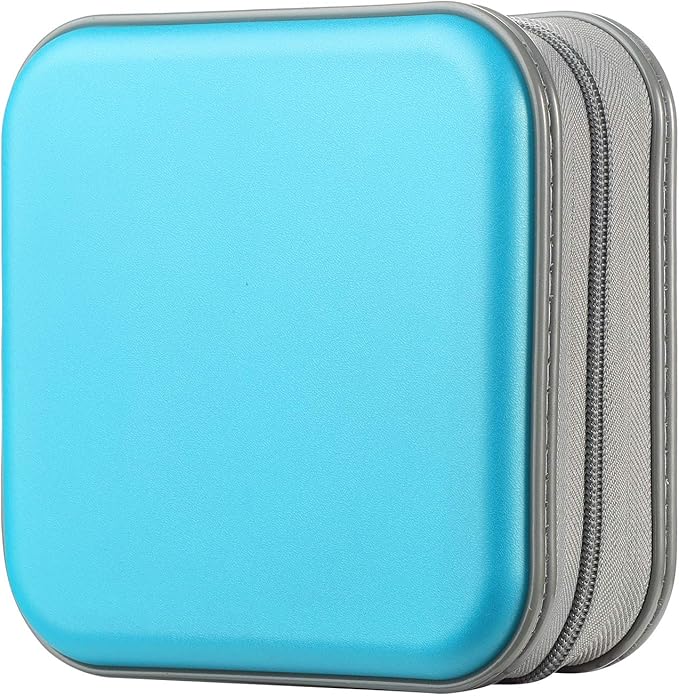 alavisxf xx CD Case, 48 Capacity Hard Plastic DVD Case Portable Zipper CD Case Holder Large Storage Disc Wallet Bag for Car Home Travel (Sky Blue, 48 Capacity)