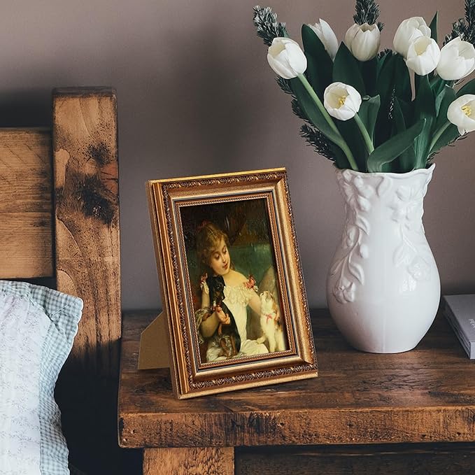 upsimples 5x7 Picture Frame with Real Glass, Ornate Vintage 5 x 7 Photo Frames for Wall Decor or Tabletop Display, Bronze and Black, 2 Pack