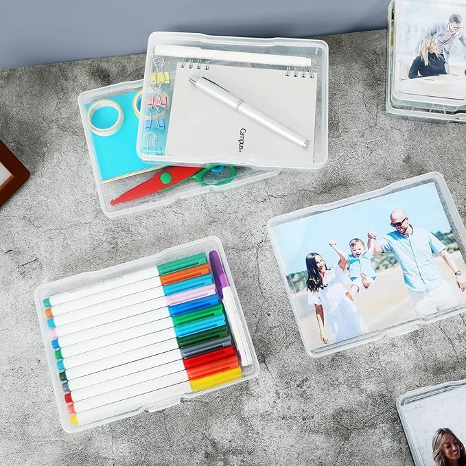 FAAYUCK Photo Storage Box 5 x 7 Inches, 12 Pack Photo Organizers and Storage, Acid-Free Picture Storage Container, Stackable Craft Keeper for Photos, Cards, Stamps, Scrapbooking, Office Supplies etc