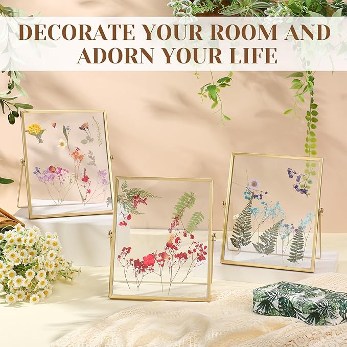 Hoteam 12 Pack 8 x 10 Inch Gold Floating Frame for Photo 6 x 8 Inch, Glass Floating Picture Frame Collection Vintage Metal Minimal Ornate Easel for Wedding Gift Pictures Photos Desk Tabletop Display