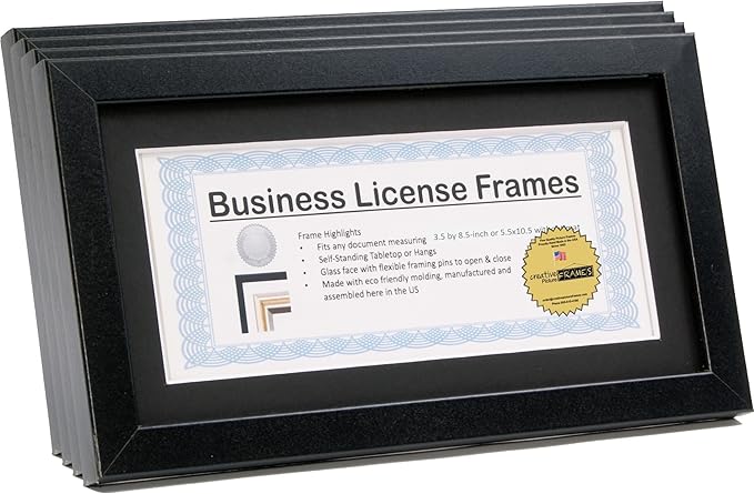 Creative Picture Frames 4-6X11Bk-B Black Business License Certificate Frames For Professionals 3.5 By 8.5 Inch Self Standing Easel