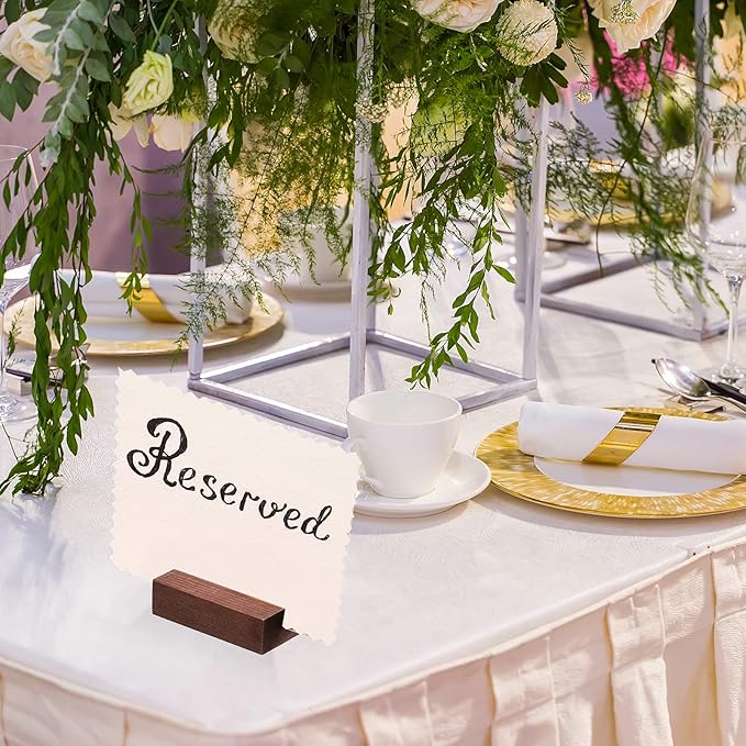12 Pieces Wood Place Card Holders Wood Sign Table Number Stands Name Card Holder for Wedding Party Events Decoration(3 x 1.6 x 0.8 Inch,Walnut Color)