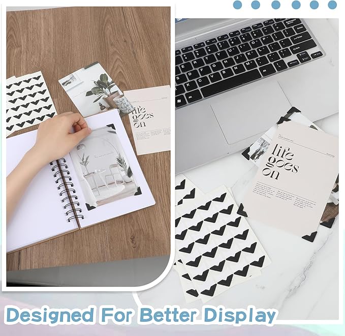240 Pcs Black Photo Corners, Self Adhesive Photo Corners for Scrapbooking, Photo Mounting Corners, Picture Corner for DIY Craft Photo Album Journal Diary, 10 Sheets
