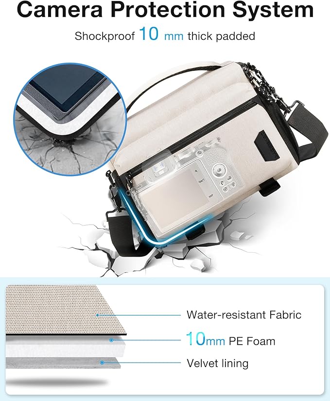 BAGSMART Small Camera Sling Bag for Photographers, Compact Camera Shoulder Bags for DSLR/SLR/Mirrorless Cameras, Waterproof Crossbody Camera Case with Tripod Holder, Ivory White