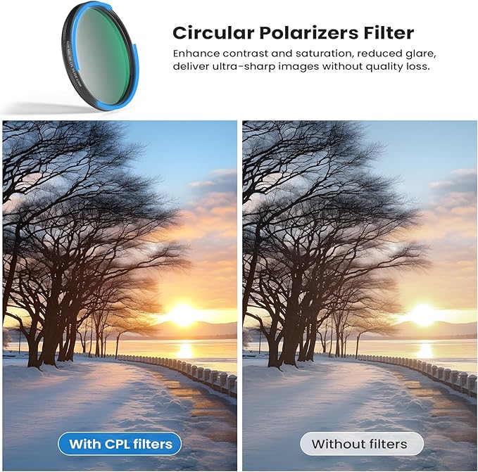 67mm CPL Filter for Phone/DSLR, HD Circular Polarizer Polarizing Filter with Universal Clip, Adapter Ring, Lens Attachment for iPhone 16 15 14 13 12 Samsung Galaxy Pixel and Other Smart Phones/Camera