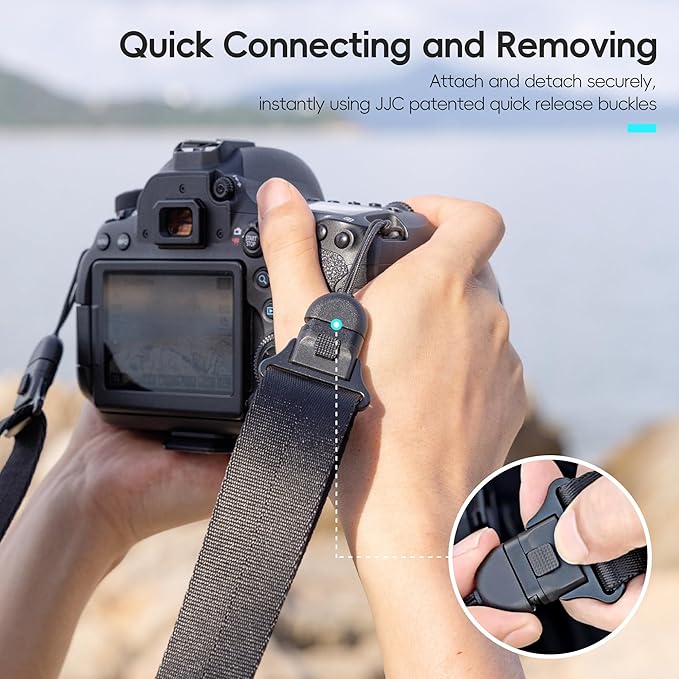 JJC DSLR Camera Neck Strap with Patented Quick Release Buckles, Universal Adjustable Camera Shoulder Sling Strap for Canon Nikon Sony Fujifilm Olympus Pentax DSLR SLR Cameras (Blue)