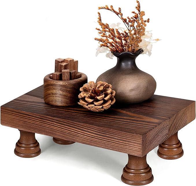 EOSAHR Farmhouse Pine Wood Risers for Decor in Kitchen & Bathroom - Risers Display Stands for Home Decor - Stylish Perfume Organizer for Placing Soap Dispenser on Small Vanity (Brown, 8.5")