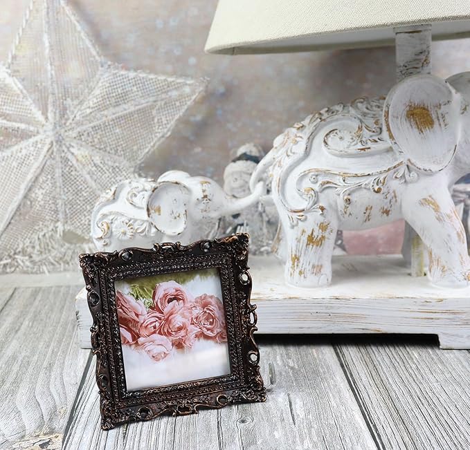 Hymmah Wallet Picture Frame Vintage Photo Frame Ornate Textured Hand-Crafted Resin Picture Frame with Easel & Hook for Tabletop & Wall Display, Decorative Floral Design Home Decor, Photo Gallery, Art,