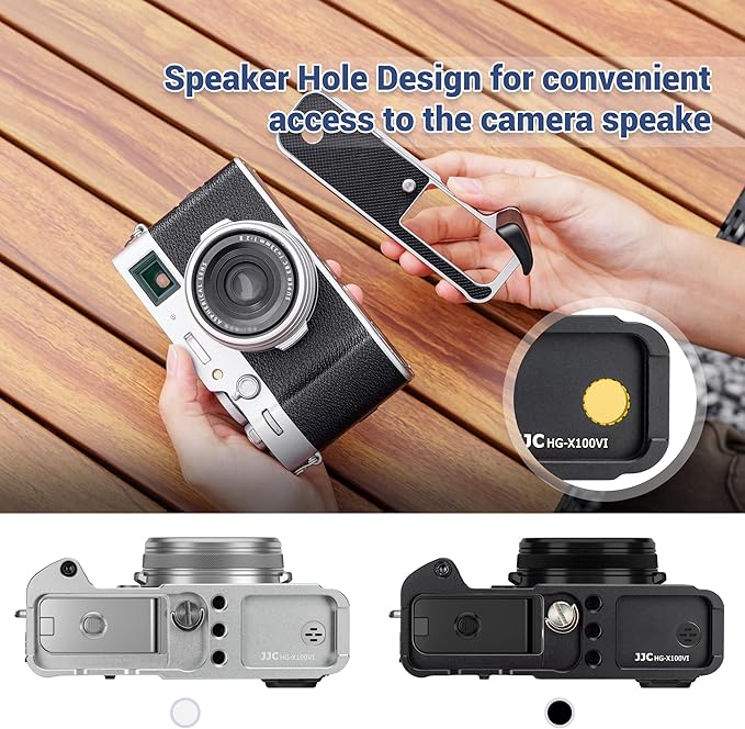 X100VI Metal Hand Grip, Secure Handle L Bracket for Fuji Fujifilm X100VI Camera,Anti-Slip Pads Design, Arca Swiss Quick Release Plate, Extra 1/4"-20 Tripod Hole & Hand Strap Hole, Black Color
