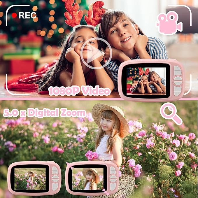 Kids Instant Camera, Mijiaowatch 12MP/1080P Kids Digital Print Camera, 3.5 Inch Print Cameras for Kids with Print Paper 32GB TF Card, Video Photo Recorder 3 in 1 Gift for Girls Boys Ages 3-14 (Pink)